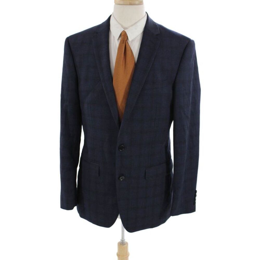 DKNY Mens Striped Print Collared Buttoned Long Sleeve Blazer Blue Size EUR 40